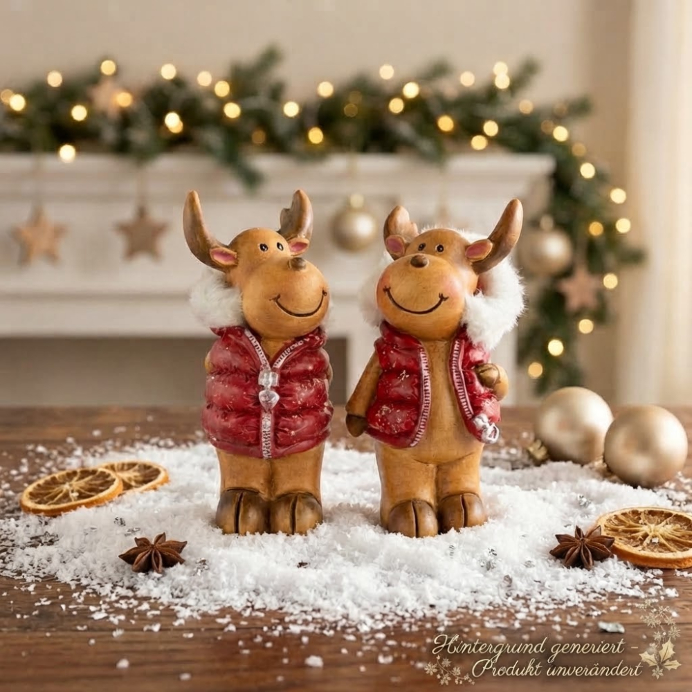 2er Set Bezaubernde Elche mit Weste ca. 14 cm - Weihnachtsdekoration